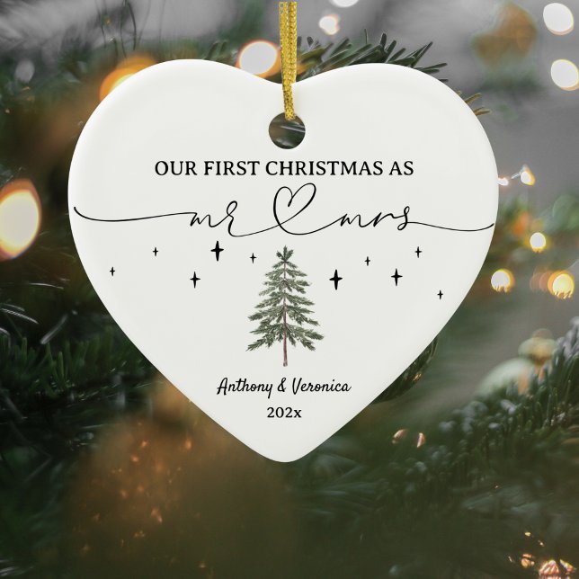 Nyligen vår första jul som Mr & Mrs. Julgransprydnad Keramik (Newlywed Christmas Ornament)