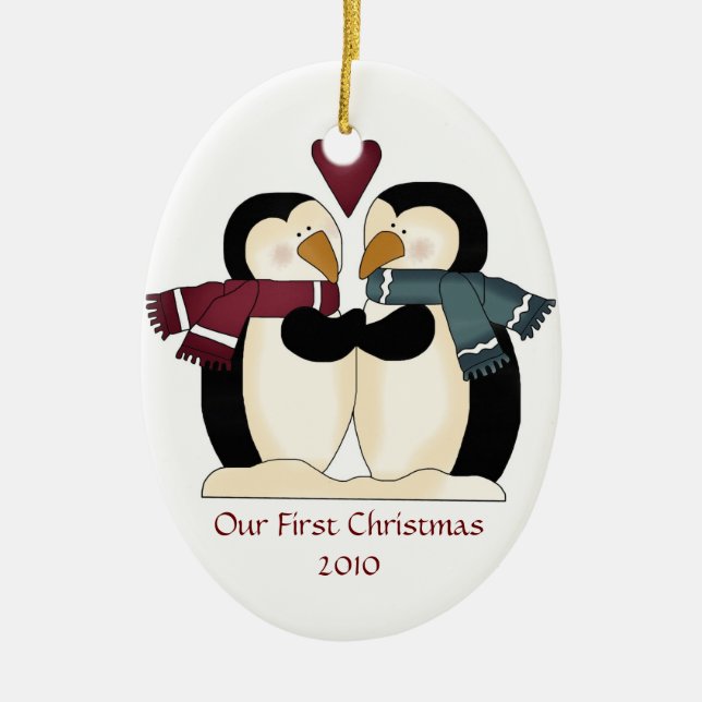 Nyligen Wed Penguins Ornament (Framsidan)