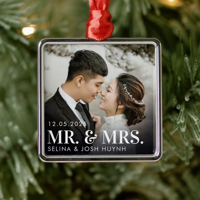 Nyligen Weds Mr & Mrs Premium Square Ornament (Träd)