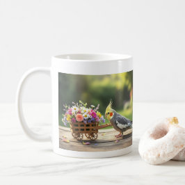Nymfparakit med blomsterkärra Söt fågelälskare pre Kaffemugg