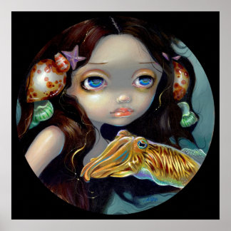 Nymph med en sjöjungfru av Cuttlefish ART PRINT Poster