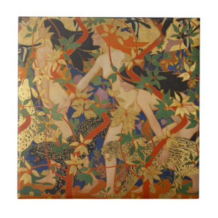 Nymphs art nouveau kakelplatta