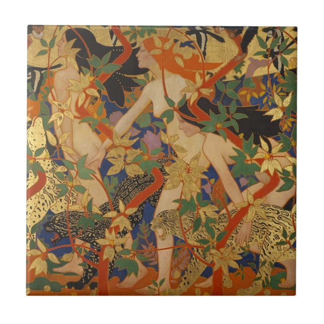 Nymphs art nouveau kakelplatta (Framsidan)