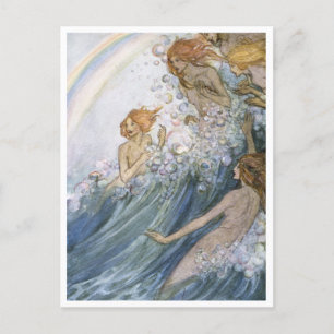 Nymphs Dancing in Vågar Vintage Illustration Vykort
