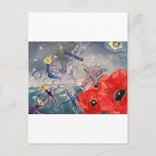 Nymphs och Dragonfly Watercolor Painting Vykort