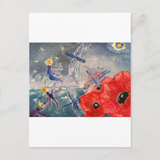 Nymphs och Dragonfly Watercolor Painting Vykort