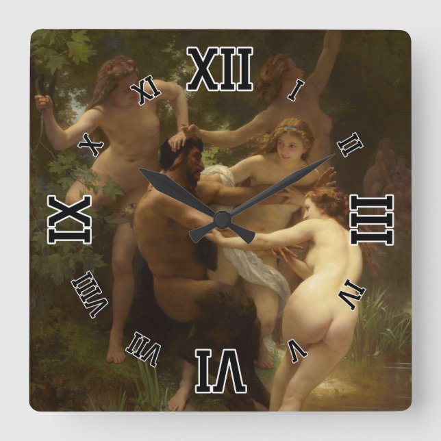 Nymphs och Satyr av William-Adolphe Bouguereau Fyrkantig Klocka (Framsida)