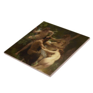 Nymphs och Satyr av William-Adolphe Bouguereau Kakelplatta