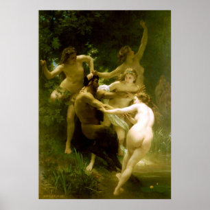 Nymphs och Satyr av William Adolphe Bouguereau Poster