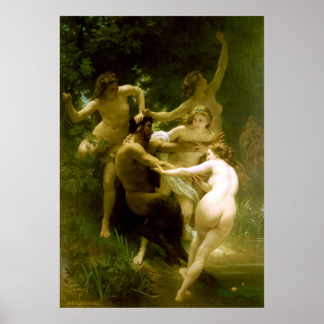Nymphs och Satyr av William Adolphe Bouguereau Poster (Framsidan)