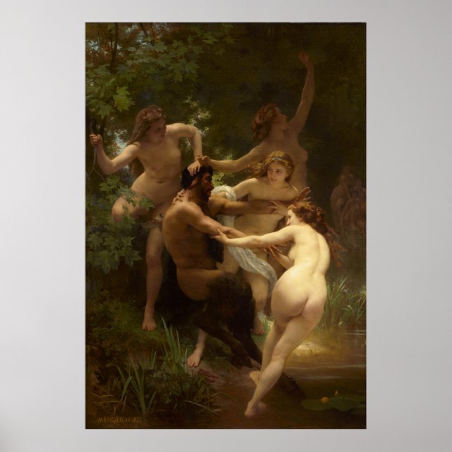 Nymphs och Satyr av William-Adolphe Bouguereau Poster (Framsidan)