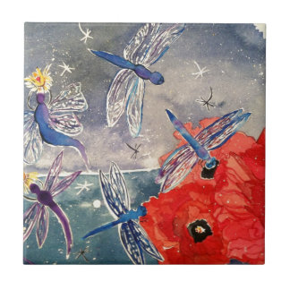 Nymphs och sländavattenfärgmålning kakelplatta