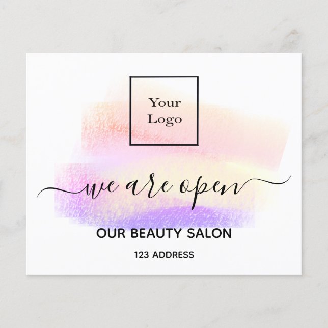 Nyöppnad skönhetssalong, ljusvit lash pasta flygblad (Framsidan)