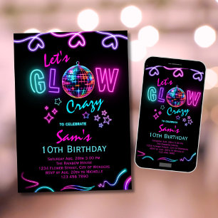 Nypå födelsedagsinbjudan Låt oss Glow Crazy Inbjudningar