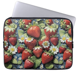 Nyplockade jordgubbar och vita blommor laptop fodral