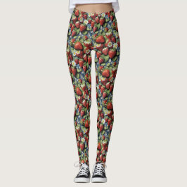 Nyplockade jordgubbar och vita blommor leggings