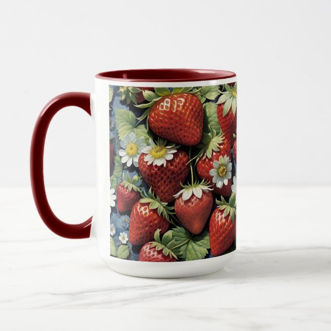 Nyplockade jordgubbar och vita blommor mugg (Vänster)