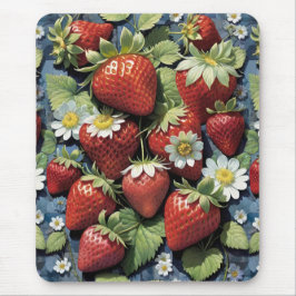 Nyplockade jordgubbar och vita blommor musmatta