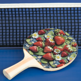 Nyplockade jordgubbar och vita blommor pingisracket