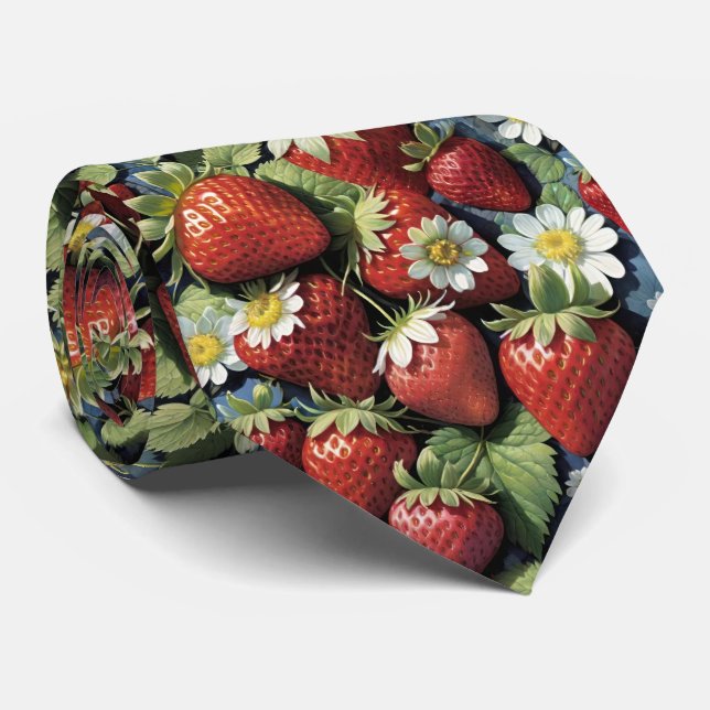 Nyplockade jordgubbar och vita blommor slips (Rullad)