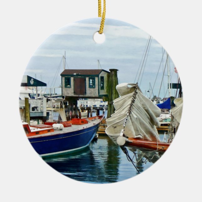 Nyport-RI - mappade seglar Julgransprydnad Keramik (Framsidan)