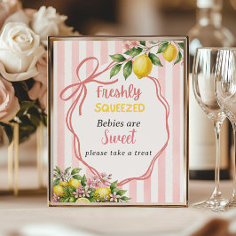 Nypressad Citron Rosa Båge Baby Shower Förmån Poster