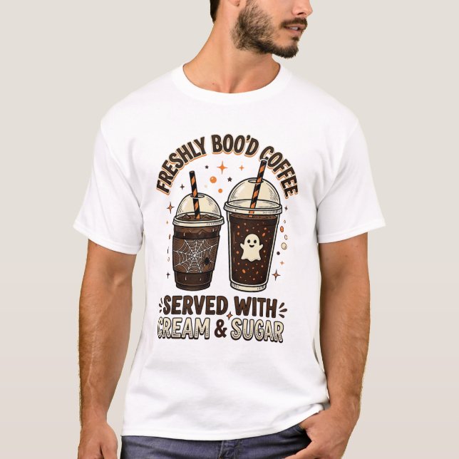 Nyskapad Kaffe Halloween Spökskål T Shirt (Framsida)