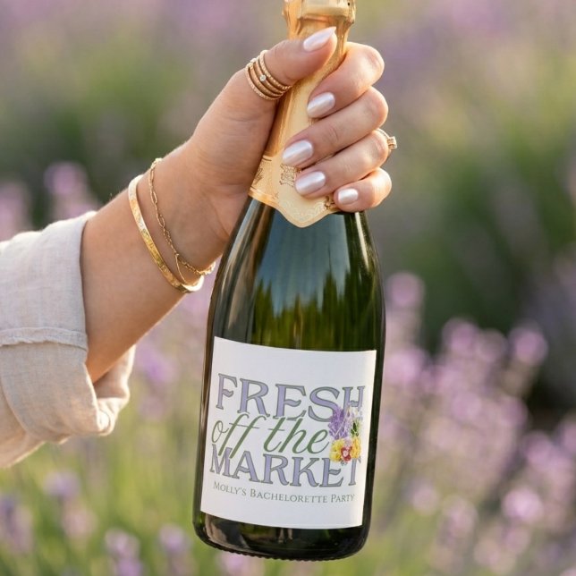 Nyss Från Marknaden Bröllopsdusch (Fresh Off the Market Bridal Shower Sparkling Wine Label)