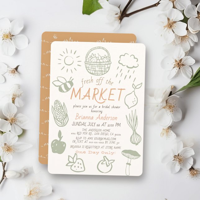 Nyss Från Marknaden Doodle Bröllopsdusch Inbjudningar (Skapare uppladdad)