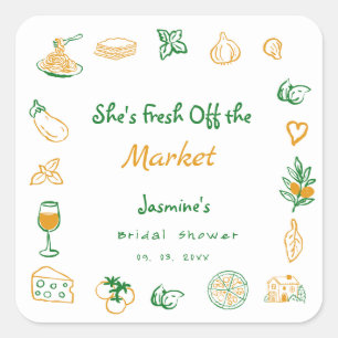 Nyss Från Marknaden Handritad Bröllopsfest Fyrkantigt Klistermärke