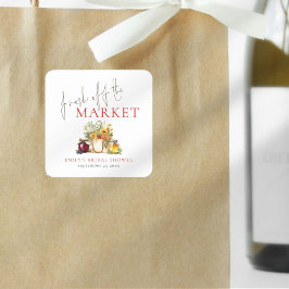 Nyss Från Marknaden Watercolor Bröllopsdusch Fyrkantigt Klistermärke