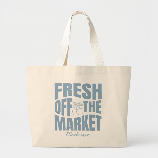 Nyss Från Marknaden Whimsical Blå Bröllopsdusch Jumbo Tygkasse (Framsidan)