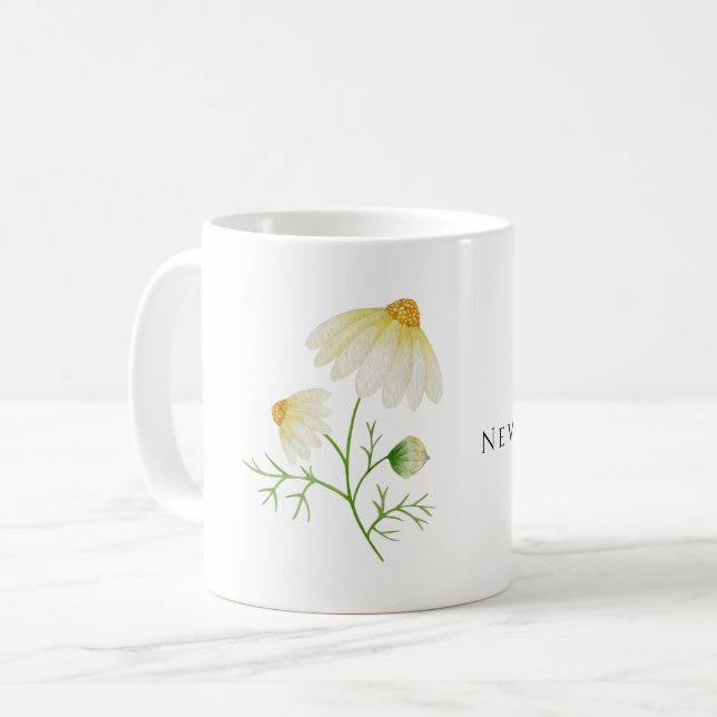 Nystart - minimalistisk botanisk Daisy blomma Kaffemugg (Framsida vänster)
