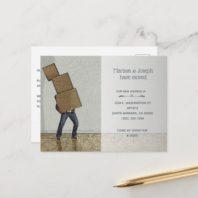 Nystartande Flytta Boxes Meddelande Vykort (Fram/Back In Situ)