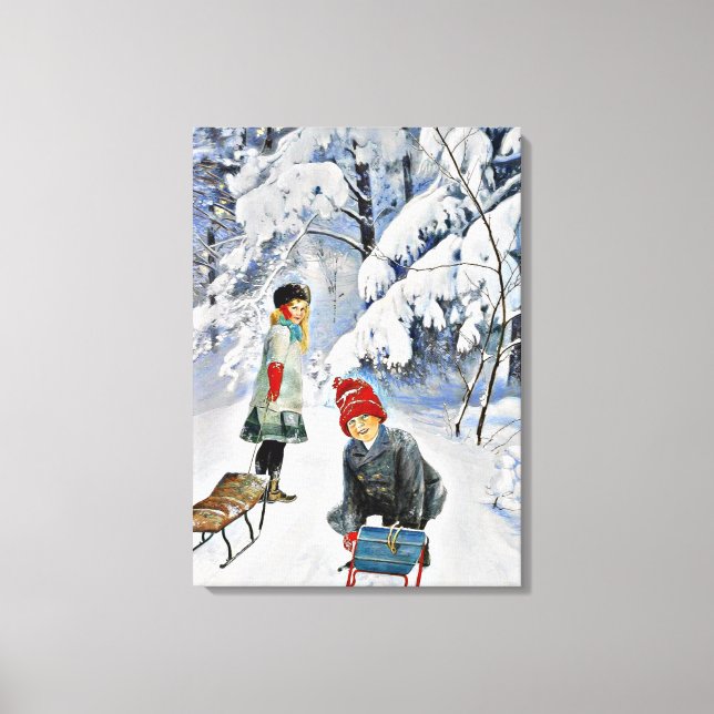 Nystrom - Barnen i Snö, 1910 Canvastryck (Framsida)