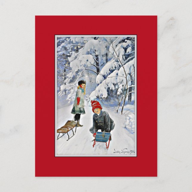 Nystrom - Barnen i Snö, 1910 Vykort (Framsida)