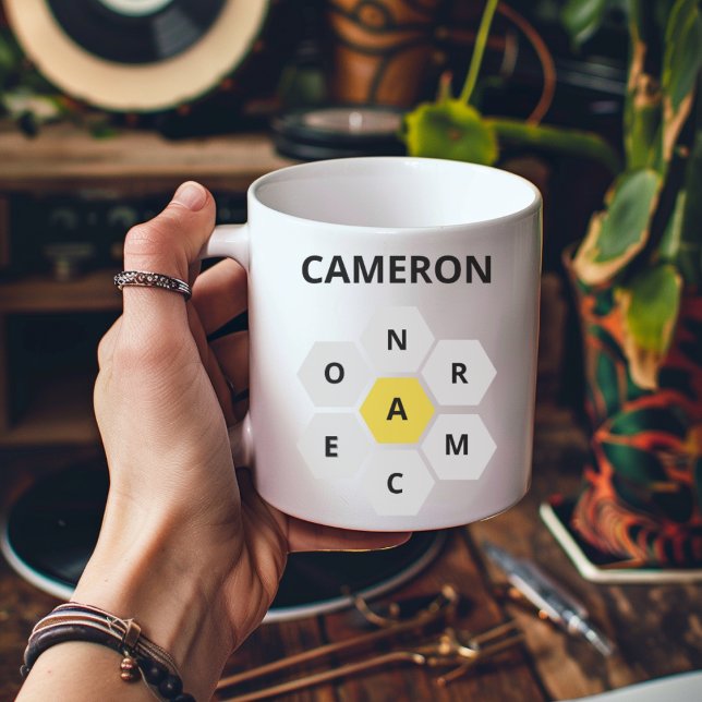Nyt stavningsbi,Personlig Namn Wordle Kaffemugg (Skapare uppladdad)
