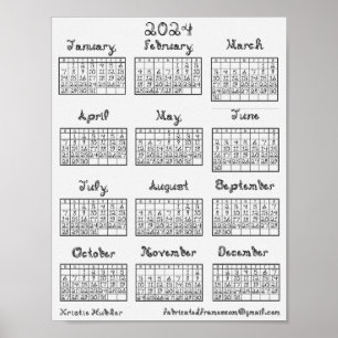 Nytt 2024 Calendar Fabric-teckensnitt som kan skri Poster