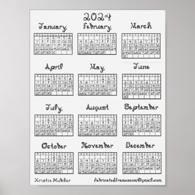 Nytt 2024 Calendar Fabric-teckensnitt som kan skri Poster (Framsidan)