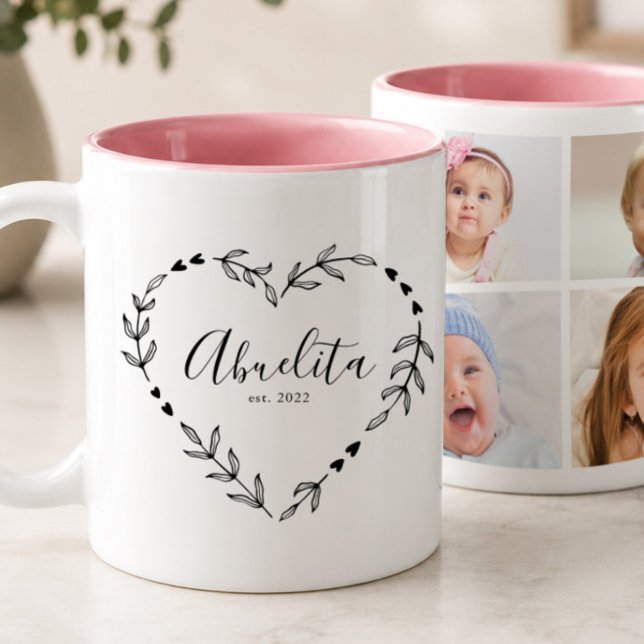 Nytt Abuelita-år Est. Fyra Foto Collage Två-Tonad Mugg (Skapare uppladdad)