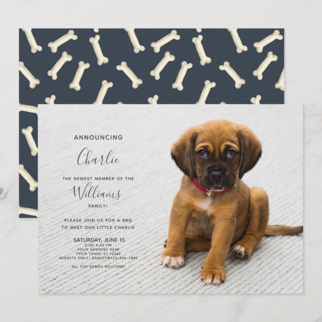 Nytt adoptionsfoto för marionettdockan inbjudningar (Fram/baksida)