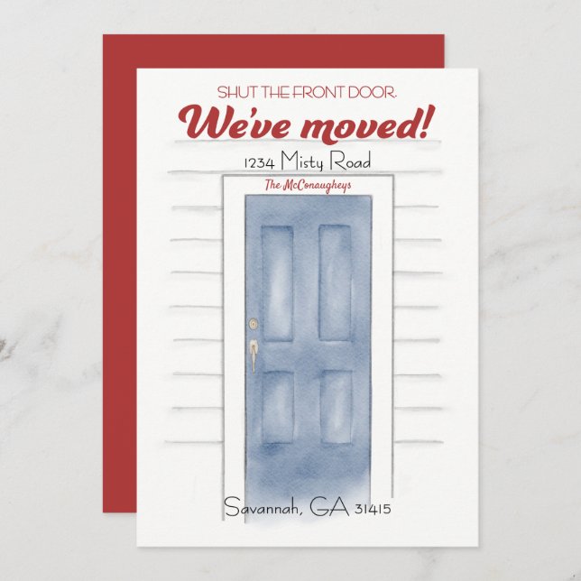 Nytt adress blått Håll käften om framdörrskortet Inbjudningar (Fram/baksida)