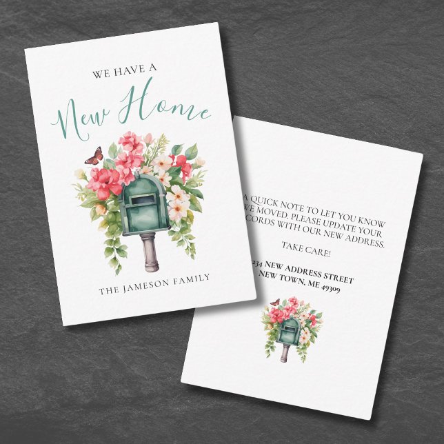 Nytt adress blommig brevlåda flyttmeddelande kort (Floral Change Of Address Card)