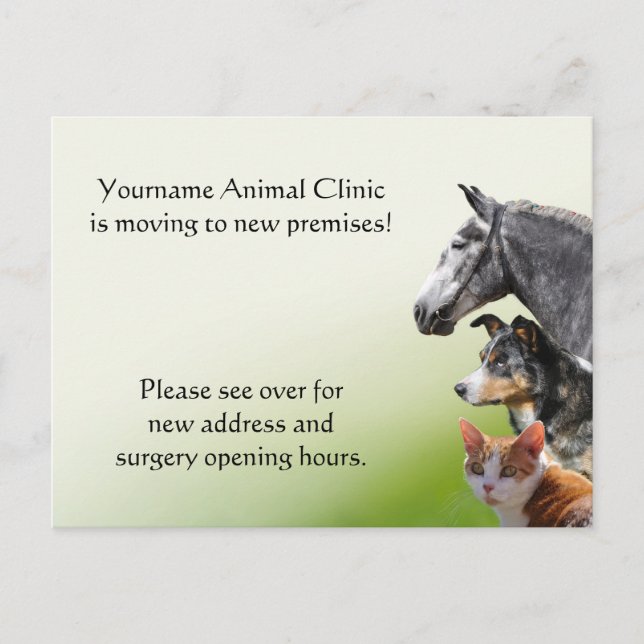 Nytt adress djurveterinär meddelande vykort (Framsida)