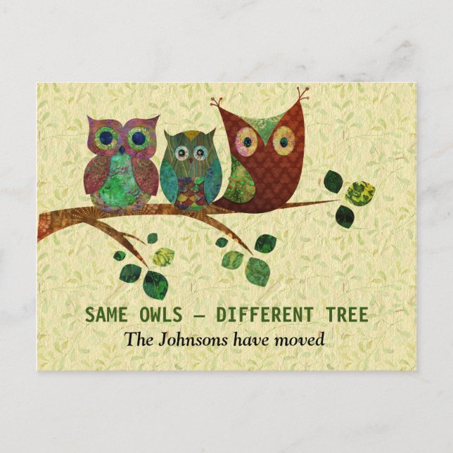 Nytt adress färgat konstnärligt Uggla Meddelande Vykort (Framsida)