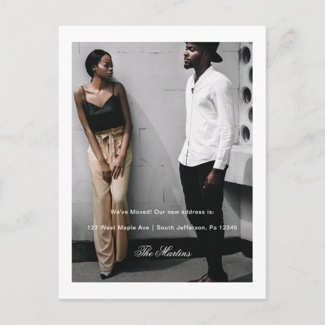 Nytt adress foto för elegant - minimalistskript vykort (Framsida)