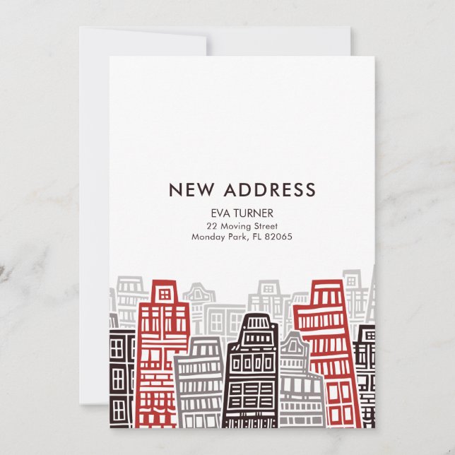 Nytt adress kort för Red & Black Retro Byggnad (Framsida)