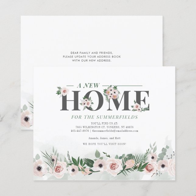 Nytt adress meddelande om Blommigt av budgetVi har (Fram/baksida)