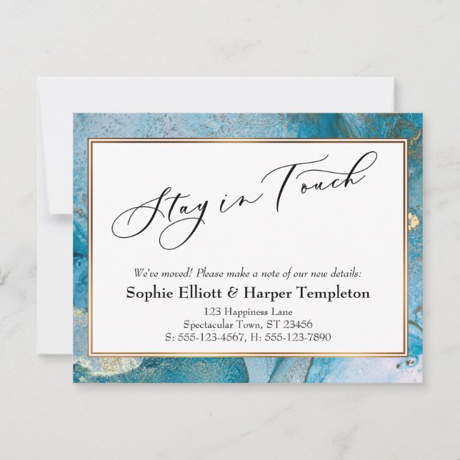 Nytt adress meddelande om Eleganten Blå och Guld B (Framsida)