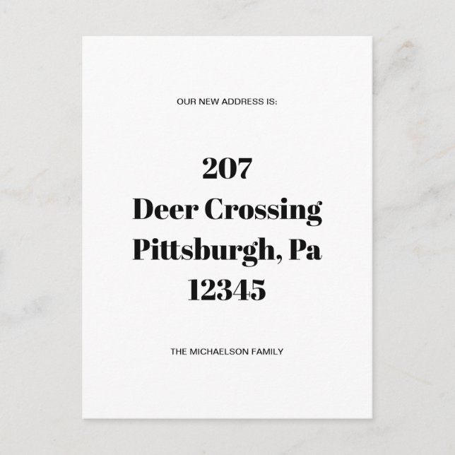 Nytt adress meddelande om enkel minimalistisk svar vykort (Framsida)